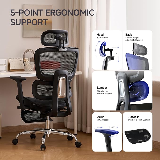 Office Chair with Footrest, Ergonomic Chair with 3D Headrest, Computer Chair - Image 4