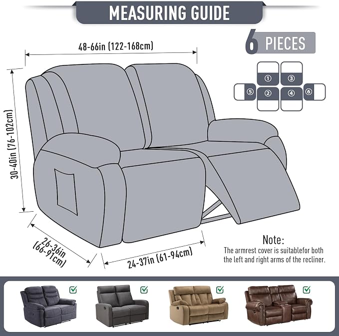 TAOCOCO Recliner Loveseat Slipcover, 6 Pieces Dual Recliner Sofa Covers - Image 5