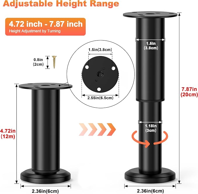 Wlrrcwdttc 4 Pcs Metal Adjustable Furniture Legs 4.72-7.87 inch, Adjustable - Image 2