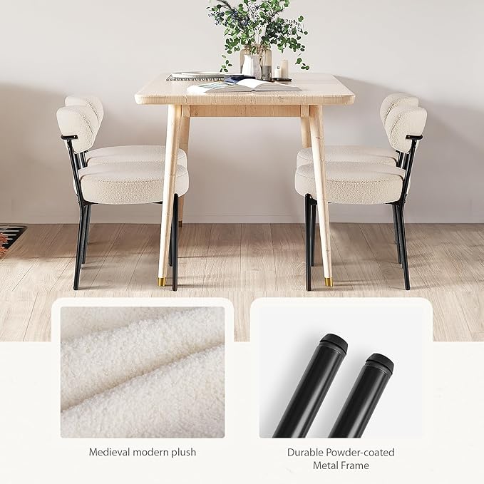 Sweetcrispy Dining Chairs Set of 2, Boucle Upholstered Modern Mid Century Round - Image 5