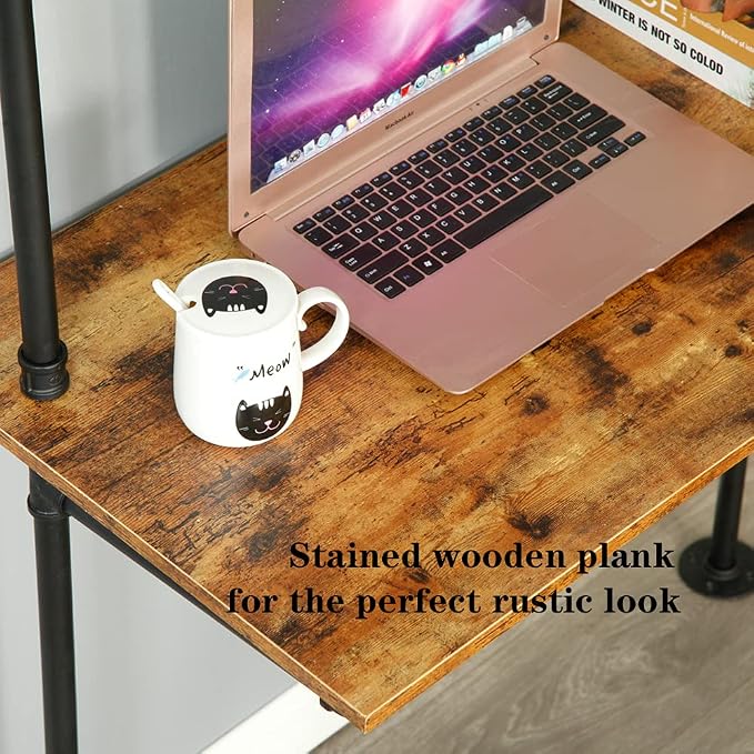 ZIOTHUM Wall Mounted Desk with Shelves, Industrial Ladder Style Floating Desk - Image 6
