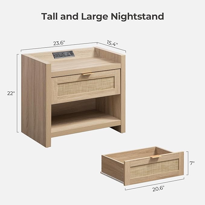 SICOTAS Rattan Nightstands Set of 2 Bedside Table - Image 3