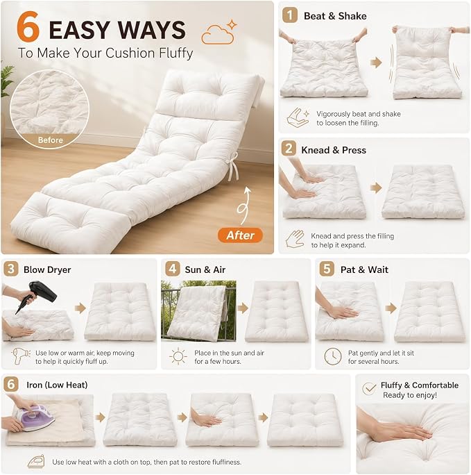 Outdoor Chaise Lounge Cushion, Waterproof 74.4x22x4.7 Inch Thick Cotton Filled - Image 8