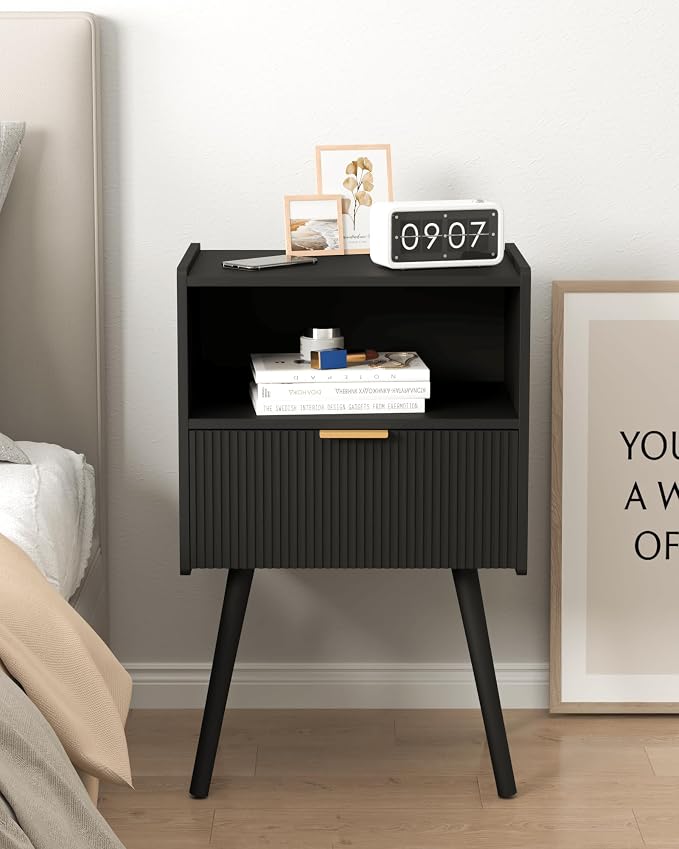 JOONEE Black Nightstand, Modern Bedside Table - Image 8