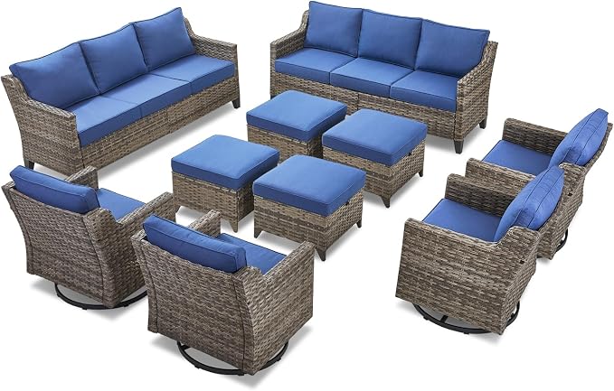 10 Piece Patio Furniture Set-High Back Outdoor Furniture Set Sectional Sofa - Image 9