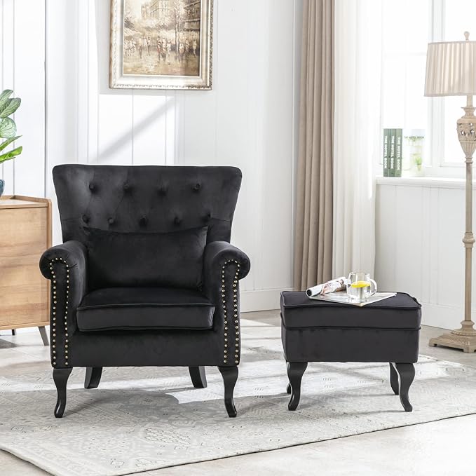 Mid Century Modern Accent Chair Upholstered Armchair Comfy Velvet Tufted - Image 6