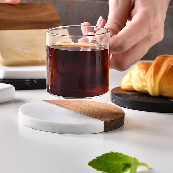 I-LAN 8-Pack Marble and Acacia Wood Coasters, 4-Inch Round Modern Drink Coaster - Image 5