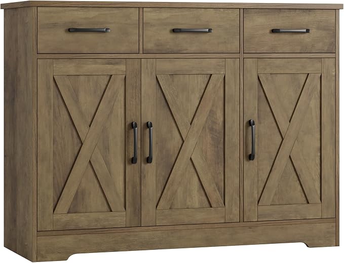 HOSTACK Modern Farmhouse Buffet Sideboard Cabinet, Barn Doors Storage Cabinet - Image 8