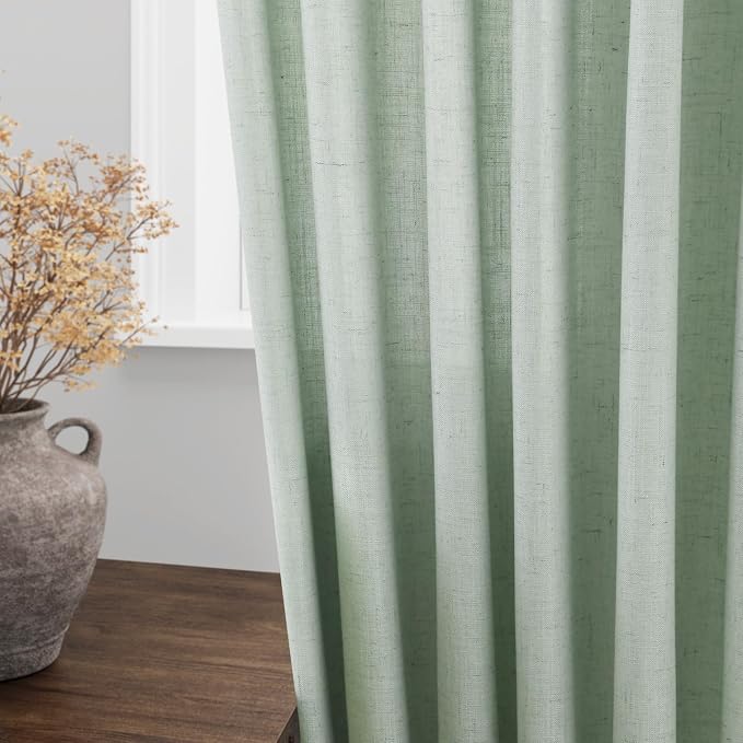 Nanspring Aqua Green Linen Curtains Semi Sheer 96 Inches Long 2 Panels Set - Image 4