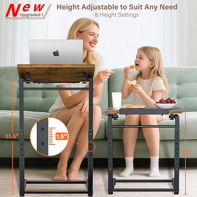 Tv Tray Table Set of 2, 8-Level Adjustable Height Couch Side Table，90° Tilt - Image 3