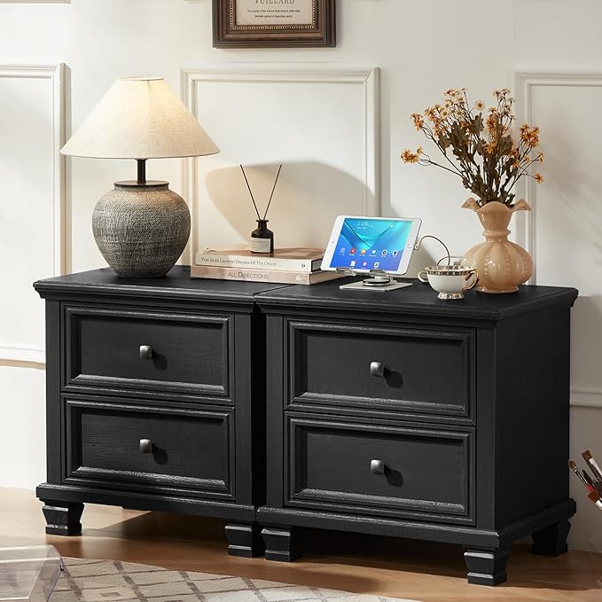 SAVOR LIFE Farmhouse Nightstand Set of 2, Rustic Low Nightstands by SAVORLIFEFurniture