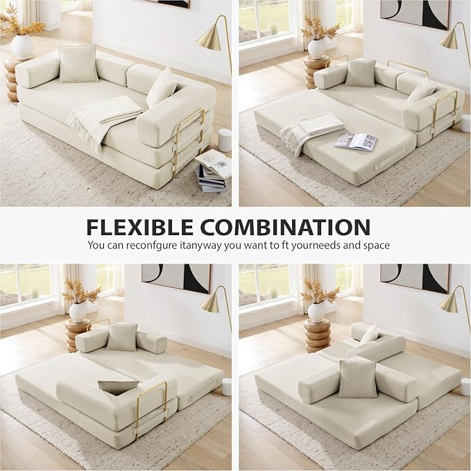 4-in-1 Folding Convertible Sofa Bed, 78 Inch Boneless Couch - Image 3