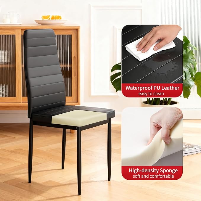 FDW | Dining Chairs Set of 4 | Black | Kitchen Chairs 4 Upholstered Chairs and - Image 5