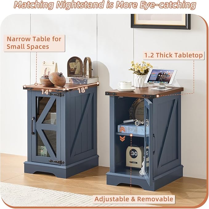 Joaxswe Farmhouse 14'' Side End Table Set of 2, Narrow Night Stand - Image 8