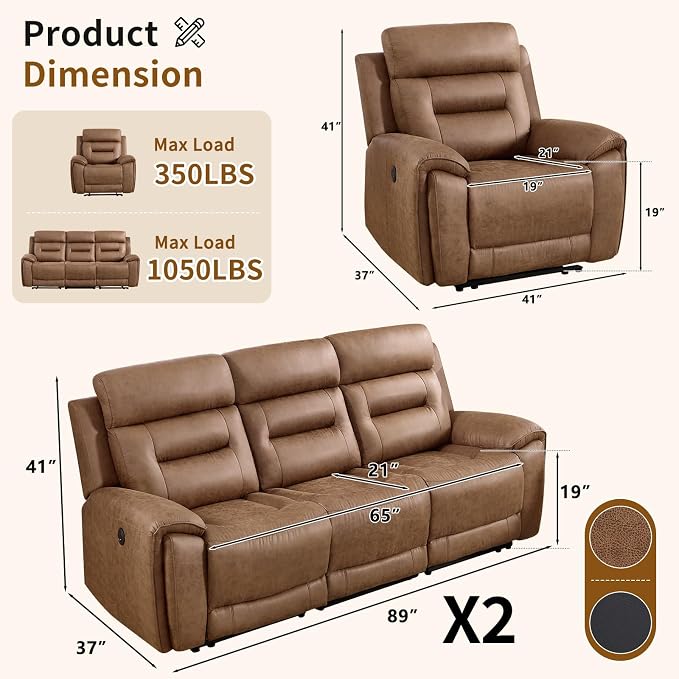 ANJ 3-Piece Faux Leather Power Recliner Sofa Set - Image 2