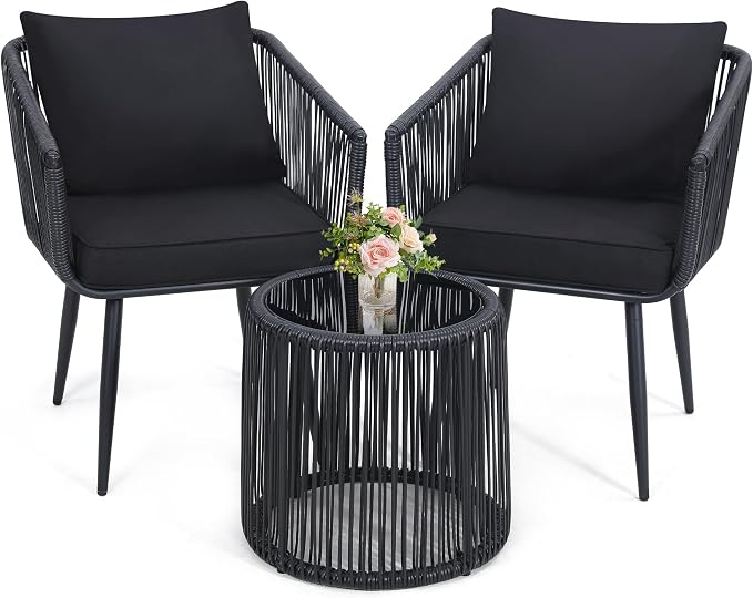Kromax 3 Pieces Patio Rattan Bistro Conversation Set, Outdoor All-Weather by KROMAX