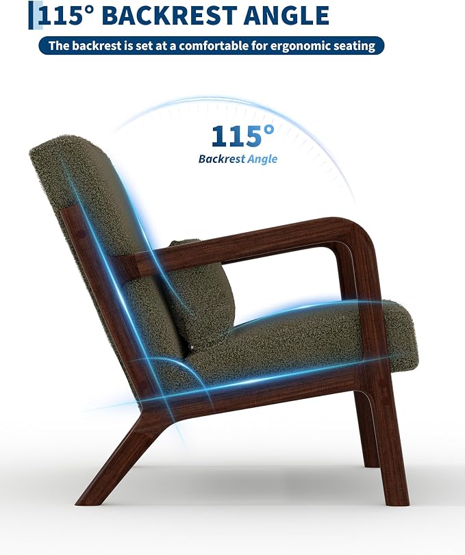 Garvee Mid-Century Modern Accent Chair, Sherpa Upholstery, Solid Wood Armchair - Image 5