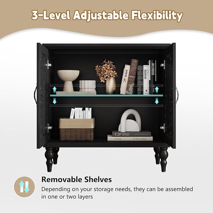 ARTPOWER Accent Cabinet with 2 Doors, Vintage Carved Wood Storage Cabinet - Image 7