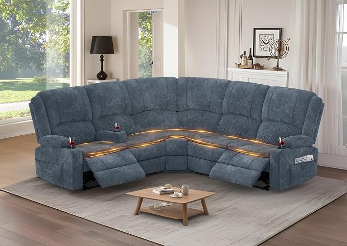 Yolsali Manual Reclining Sectional Sofa Set, 5 Seats Soft Fabric Recliner by SavortheHappyMoments