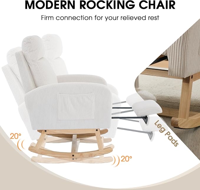 NIOIIKIT Nursery Rocking Chair, Corduroy Upholstered Rocking Chair - Image 4