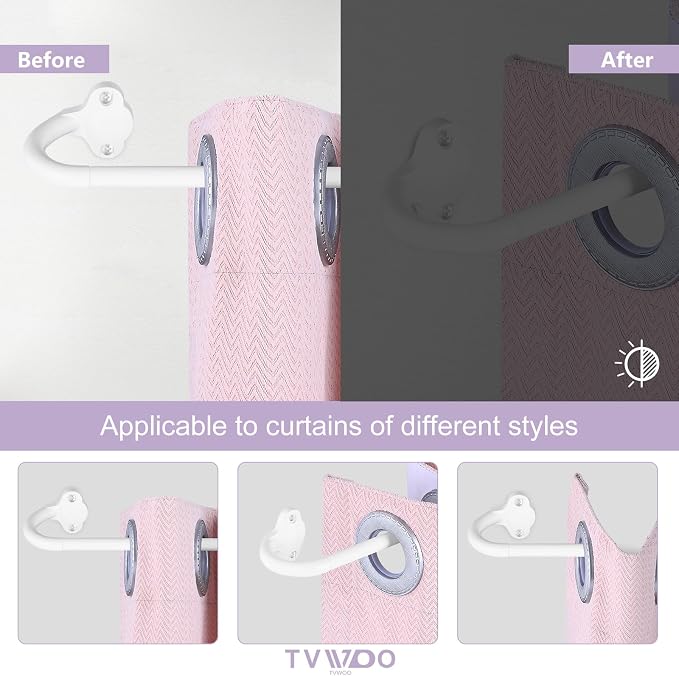 TVWOO 2 Pack Wrap Around Curtain Rods, 5/8 Inch Adjustable Blackout Curtain Rod - Image 9