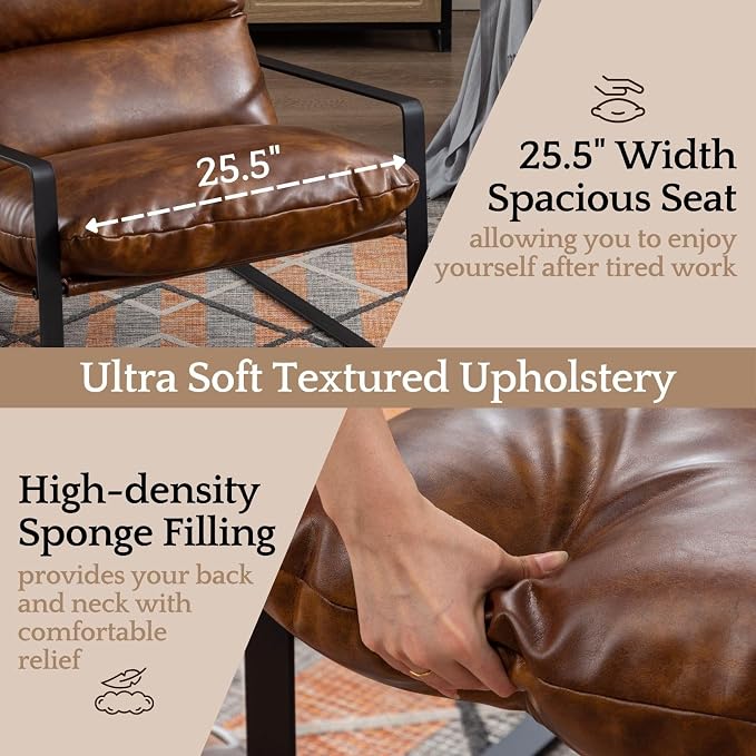 LukeAlon Modern PU Leather Accent Armchair, Upholstered Soft Living Room Chair - Image 9