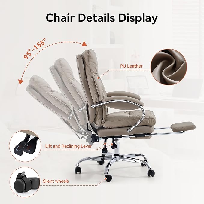 LEAGOO Office Chair with Foot Rest, Executive Reclining Office Chairs with Arms - Image 9