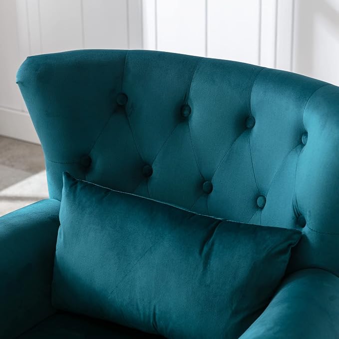 Mid Century Modern Accent Chair Upholstered Armchair Comfy Velvet Tufted - Image 4