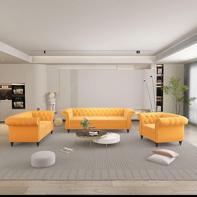 AVZEAR 3 seat Sofa, Velvet Sofa Living Room Large Sofa Modern Chesterfield - Image 4