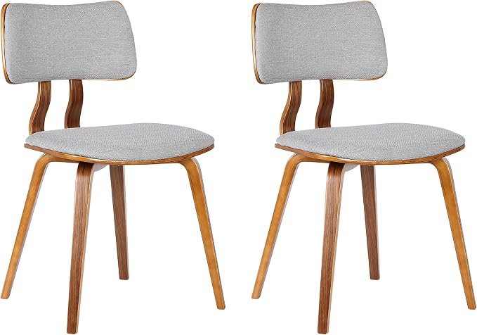 Armen Living Jaguar Mid-Century Dining Chair in Walnut Wood and Gray Fabric - Image 3