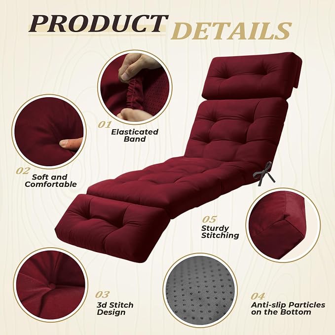 Chaise Lounge Cushion Outdoor, Waterproof Thick Patio Lounge Chair Cushion - Image 3
