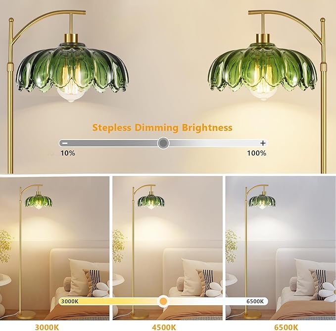 QIYIZM Glass Floor Lamp for Living Room, Mid Century Modern Brass Tall Lamp - Image 2