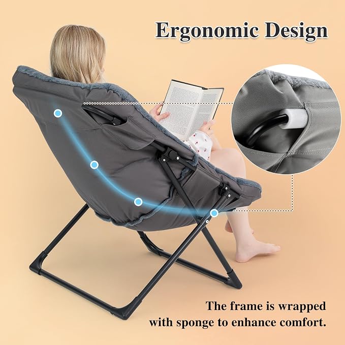 Comfy Saucer Chair for Adults, Soft Faux Fur Bedroom Chair, Accent Dorm Chairs - Image 6
