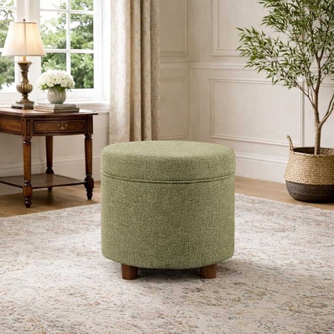 Homepop Home Decor | Upholstered Round Storage Ottoman | Ottoman - Image 4
