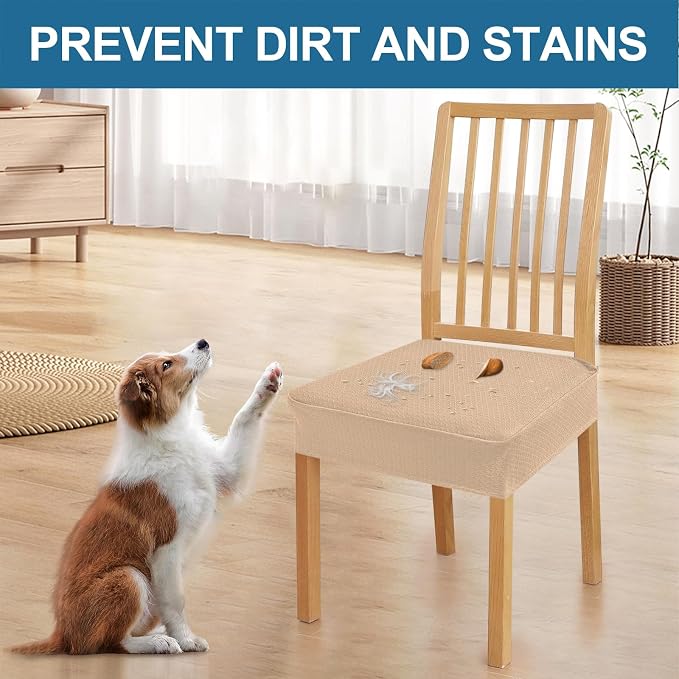 Smiry Waterproof Seat Covers for Dining Room Chairs Set of 4, Stretch Jacquard - Image 6