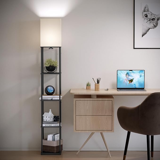 SUNMORY 5 Tier Floor Lamp with Shelves, Modern Square Standing Lamp with 3 - Image 7
