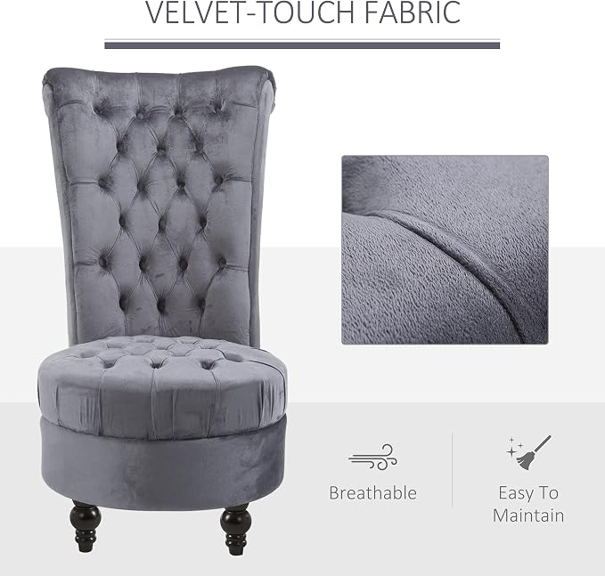 HOMCOM Retro High Back Armless Royal Accent Chair Fabric Upholstered Tufted Seat - Image 6