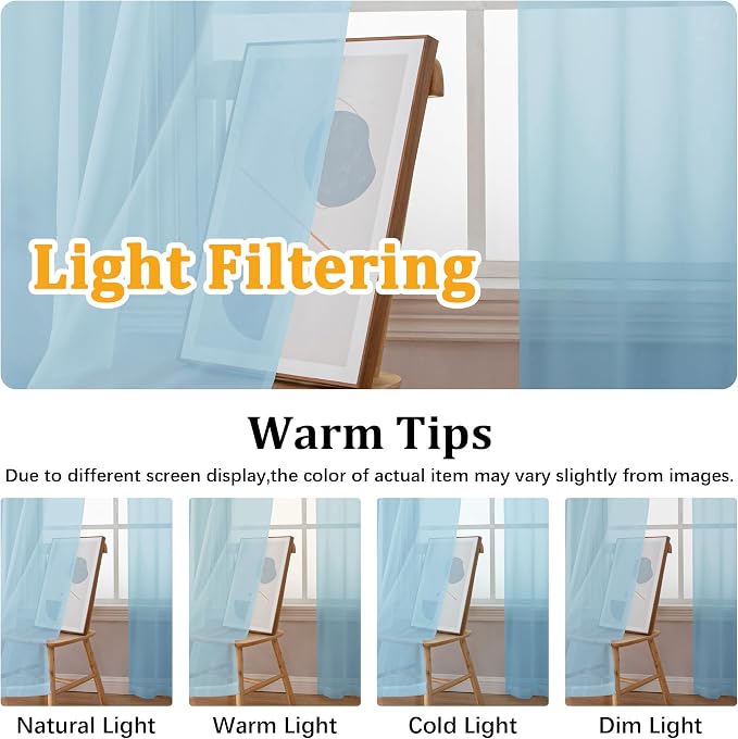 Gwine Sky Blue Valances for Windows, Small Light Filtering Rod Pocket Cafe - Image 6