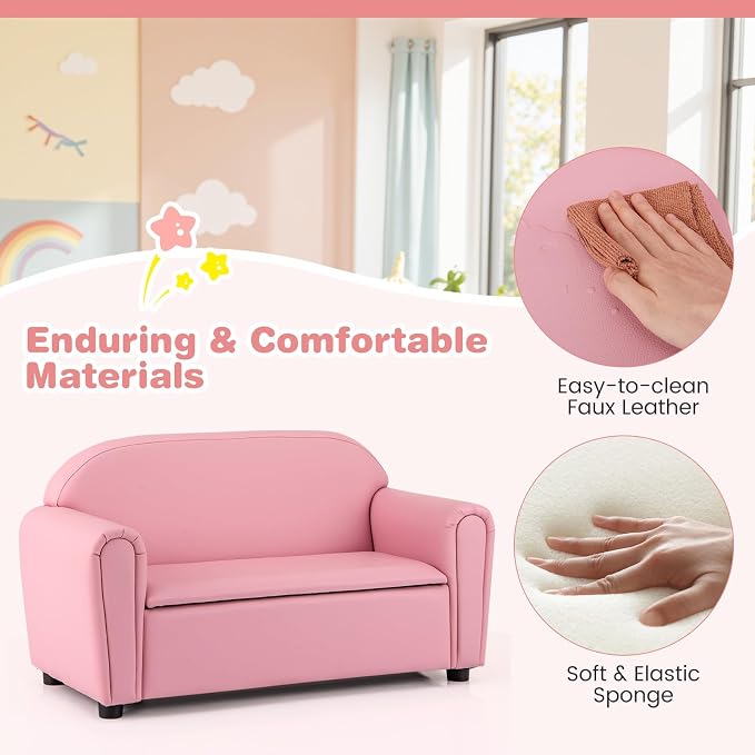 Costzon Kids Couch, 2 in 1 Double Seat Children's Sofa w/Under Seat Storage - Image 7
