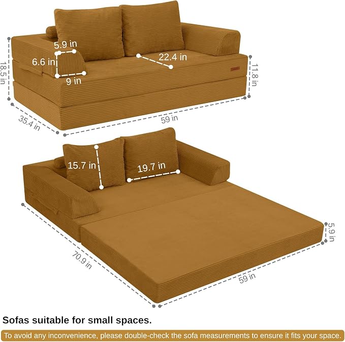 COMAX Convertible Sofa Bed Queen, Folding Floor Couch Corduroy Fold Out Couch - Image 3