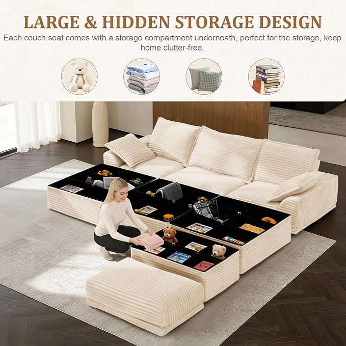 Upgrade Boneless Couch with Storage, Extra Deep&High Seat Modular Sectional - Image 4