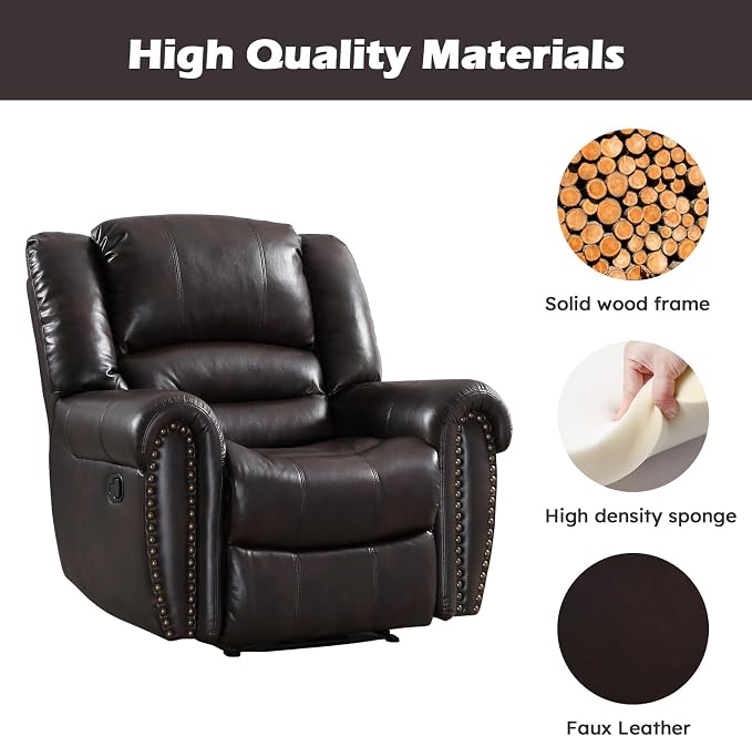 CANMOV Leather Recliner Chair Set of 2, Classic and Traditional Manual Recliner - Image 5