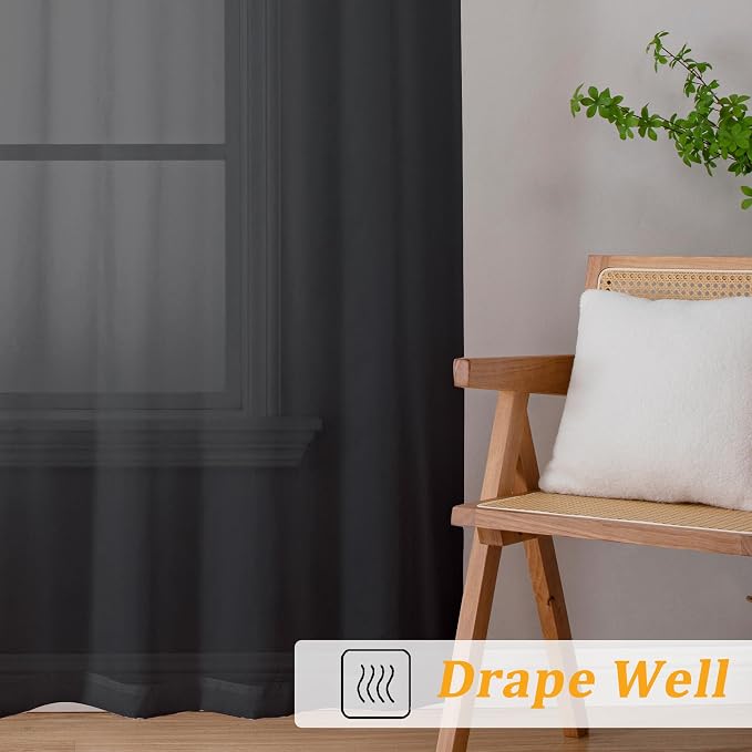 Gwine Black Sheer Curtains 84 Inches Long 2 Panels Set - Image 6