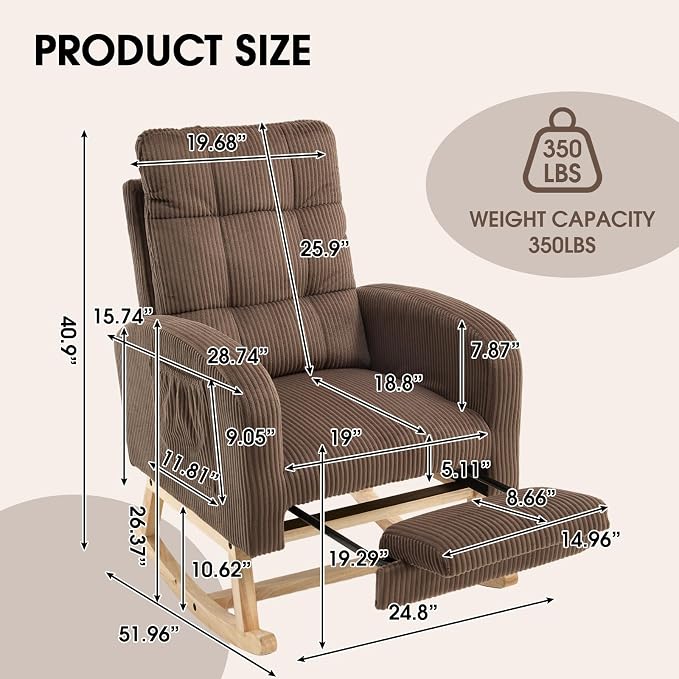 NIOIIKIT Nursery Rocking Chair, Corduroy Upholstered Rocking Chair - Image 2