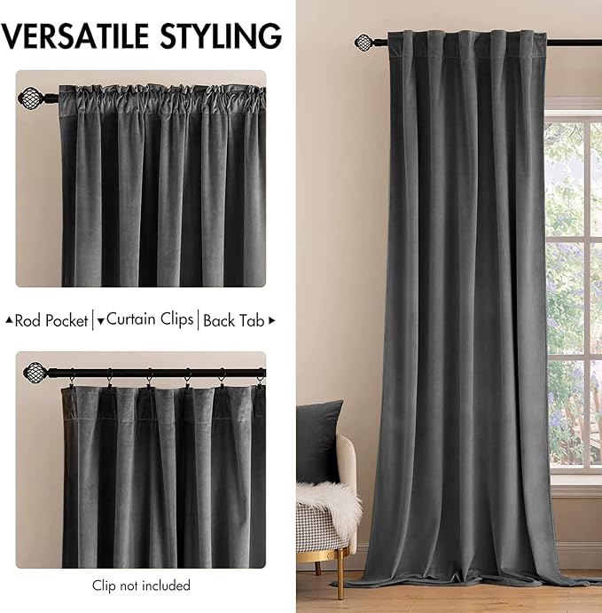 MIULEE Grey Velvet Curtains 84 inches 2 Panels - Image 2