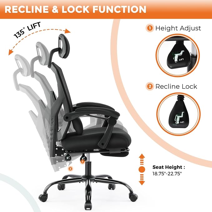 Sweetcrispy Office Computer Desk Chair, Ergonomic High-Back Mesh Rolling Work - Image 5