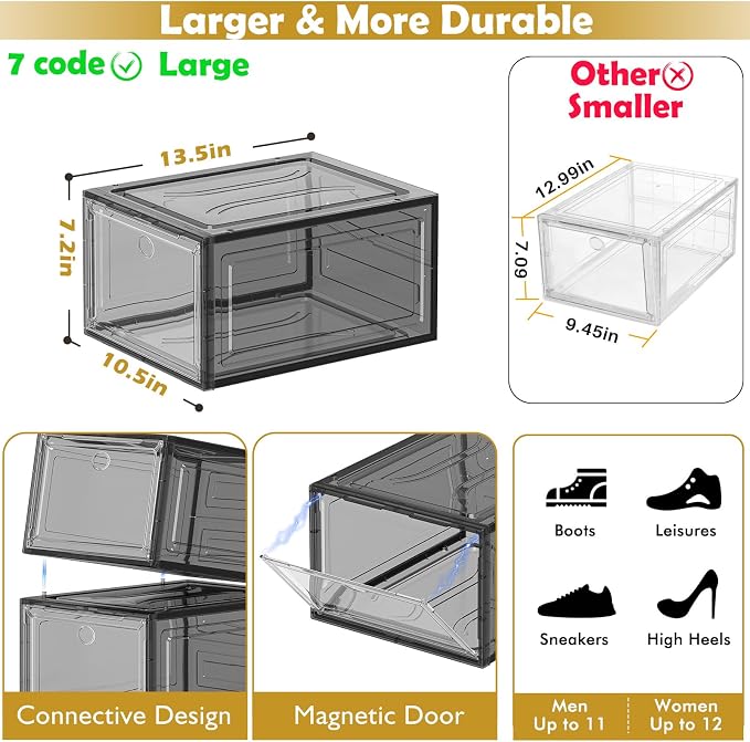 12 Pack Clear Shoe Storage Organizer - Image 3