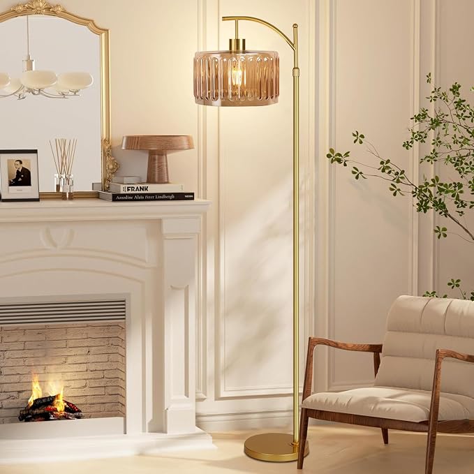 QIYIZM Glass Floor Lamp for Living Room, Mid Century Modern Brass Tall Lamp - Image 8