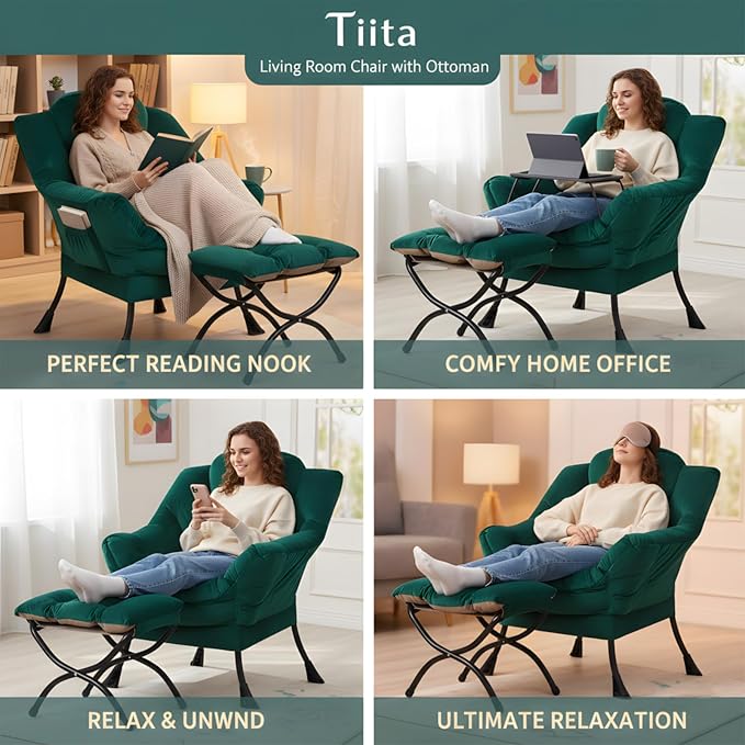 Tiita Lazy Chair with Ottoman, Comfy Leisure Sofa Armchair with Ottoman - Image 7