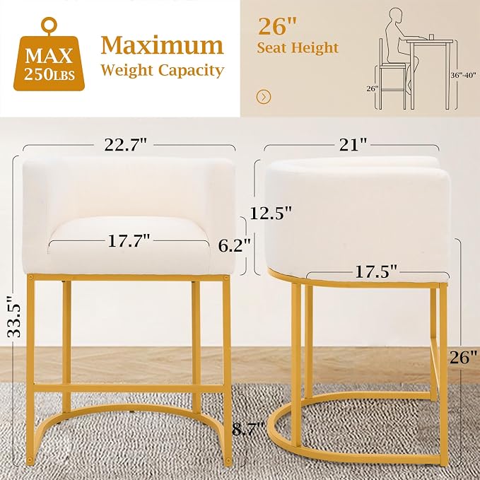 ClinQ 26" H Counter Height Bar Stools Set of 2, Modern Barrel Counter Stools - Image 2